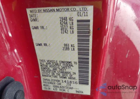 2011 Nissan Altima 2.5 S from USA, damaged, VIN 1N4AL2EPXBC141856